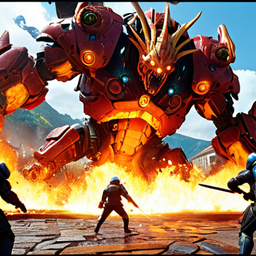 Home 23 Nikke Elemental Battle**
Prompt: "Dynamic action scene, Nikke team battling a giant mechanical enemy, elemental effects (fire, water, wind, earth) clashing, vibrant colors, cinematic lighting, focus on strategic team composition, UI elements showing attribute advantages, science fiction battlefield, Italian architecture in the background, highly detailed, anime style."
**