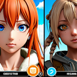 **A vibrant, eye-catching gacha game interface showcasing anime-style female characters.** Focus on the visual appeal and "kawaii" aesthetic, emphasizing character design and smooth animations. Capture the allure of obtaining rare characters through in-app purchases. The background can hint at a post-apocalyptic setting.