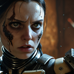 **Prompt:** Alice Nikke, intense battle, single target focus, high DPS, cinematic lighting, gritty, robotic details.