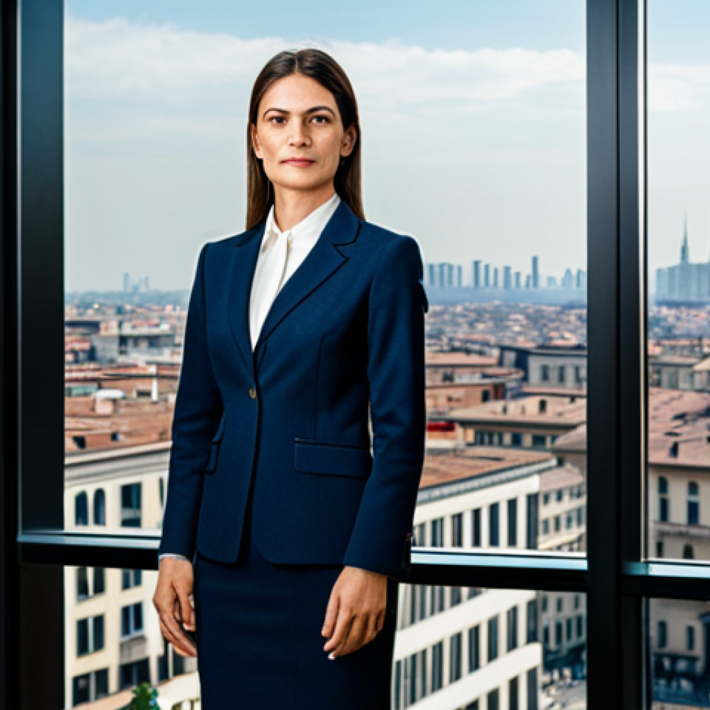 **

A professional businesswoman in a stylish Italian business suit, standing in a modern office overlooking the Milan skyline, fully clothed, appropriate attire, safe for work, perfect anatomy, natural proportions, professional photography, high quality, family-friendly.

**