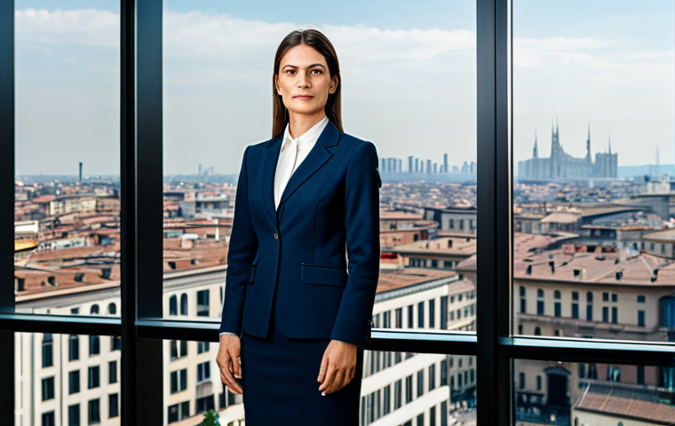 **
A professional businesswoman in a stylish Italian business suit, standing in a modern office overlooking the Milan skyline, fully clothed, appropriate attire, safe for work, perfect anatomy, natural proportions, professional photography, high quality, family-friendly.
**