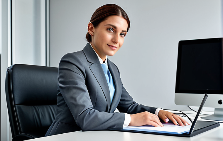 **
A professional businesswoman in a modest business suit, sitting at a desk in a modern Milanese office, fully clothed, appropriate attire, safe for work, perfect anatomy, natural proportions, professional photography, high quality.
**