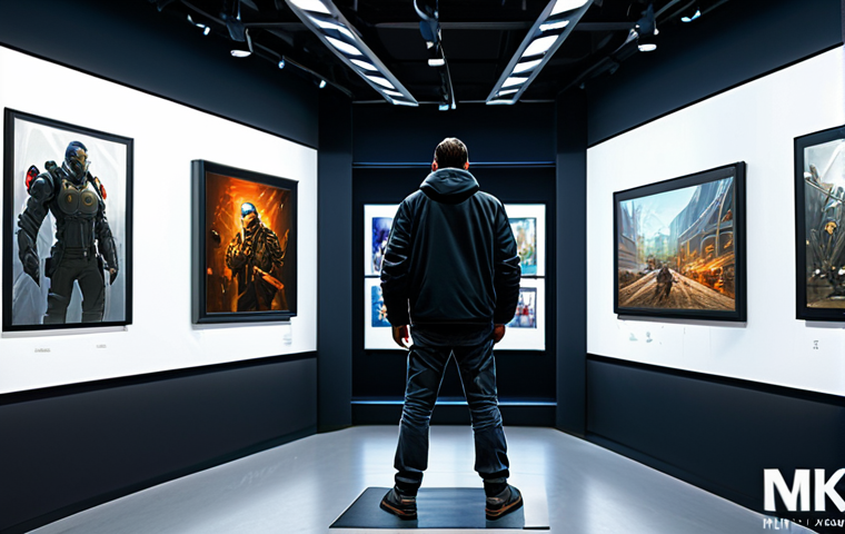 승리의여신 니케 세계관 삽화 전시 - NIKKE Concept Art Display**

"A brightly lit art gallery featuring concept art from the game NIKKE. ...