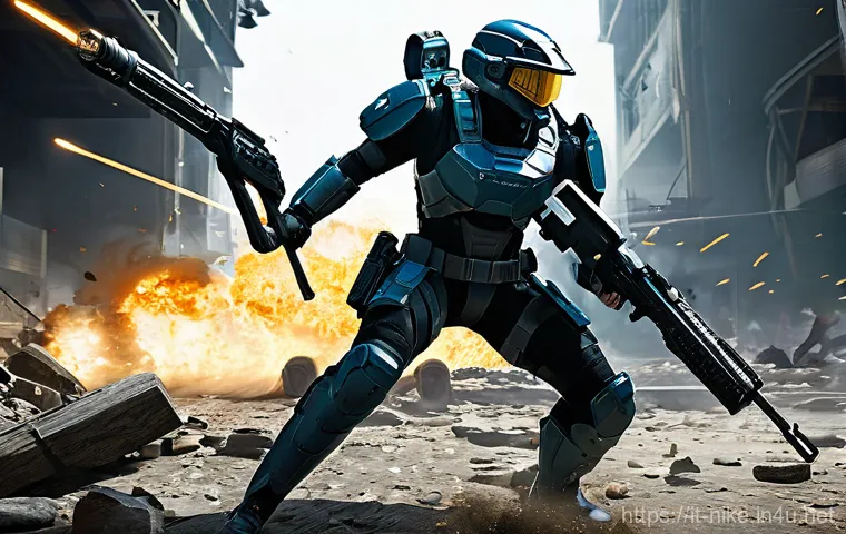 승리의여신 니케 시즌별 신규 모드 - An intense, high-octane battle scene featuring three distinct Nikke characters in dynamic action pos...