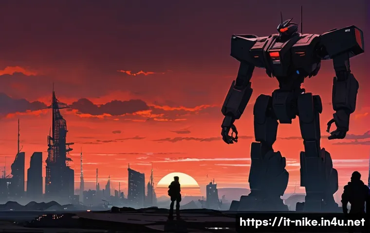 승리의여신 니케 업데이트 내용 정리 - Towering, angular buildings with metallic structures dominate the skyline. In the distance, silhouet...