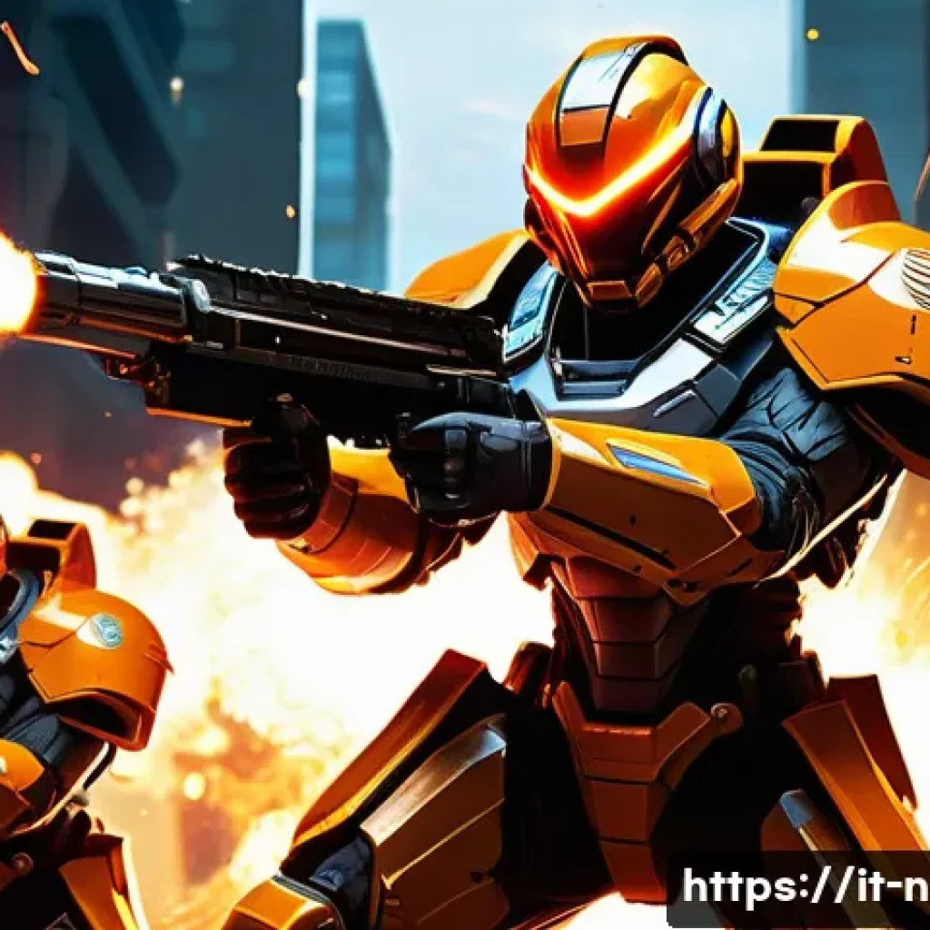 승리의여신 니케 초보자 가이드 - **Dynamic Full Burst Combat Scene:**
    "A team of five NIKKEs, fully clad in their futuristic batt...