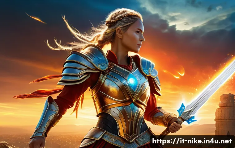 승리의여신 니케 버프 효과 계산법 - A dynamic battle scene from Victory Goddess: Nike featuring a female warrior clad in detailed fantas...