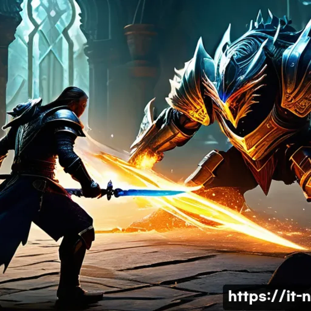 승리의여신 니케 히든 보스 공략 - A dynamic battle scene featuring a skilled warrior team facing a massive hidden boss in a dark fanta...