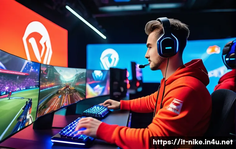승리의여신 니케 글로벌 e스포츠 리그 - A dynamic esports arena filled with an international crowd cheering passionately, featuring diverse ...
