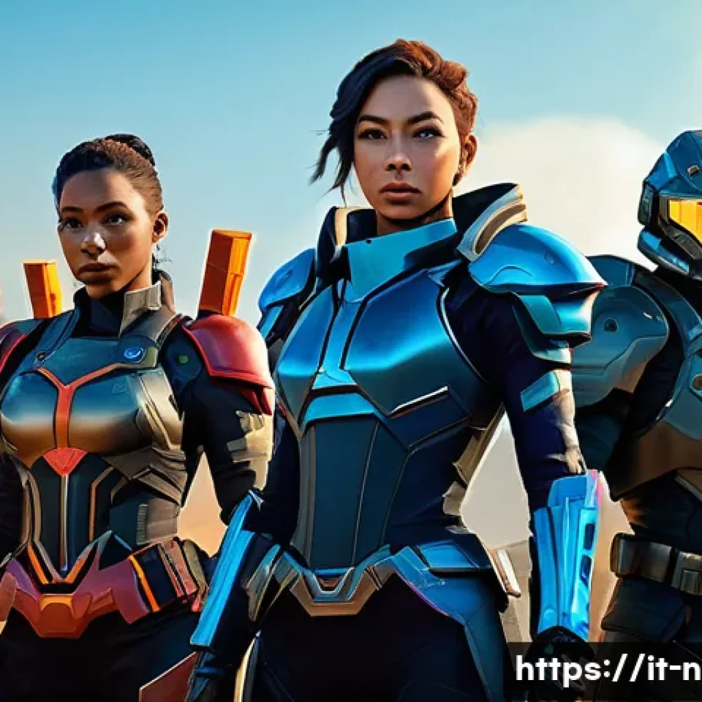 승리의여신 니케 새로운 팬 소식 - A dynamic scene showcasing a diverse team of newly introduced game characters in stylish, fantasy-in...
