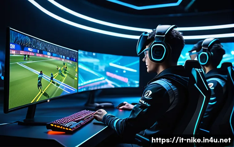 승리의여신 니케 글로벌 경쟁 이벤트 - A dynamic esports team strategy scene set in a modern gaming arena, showcasing a diverse group of pr...