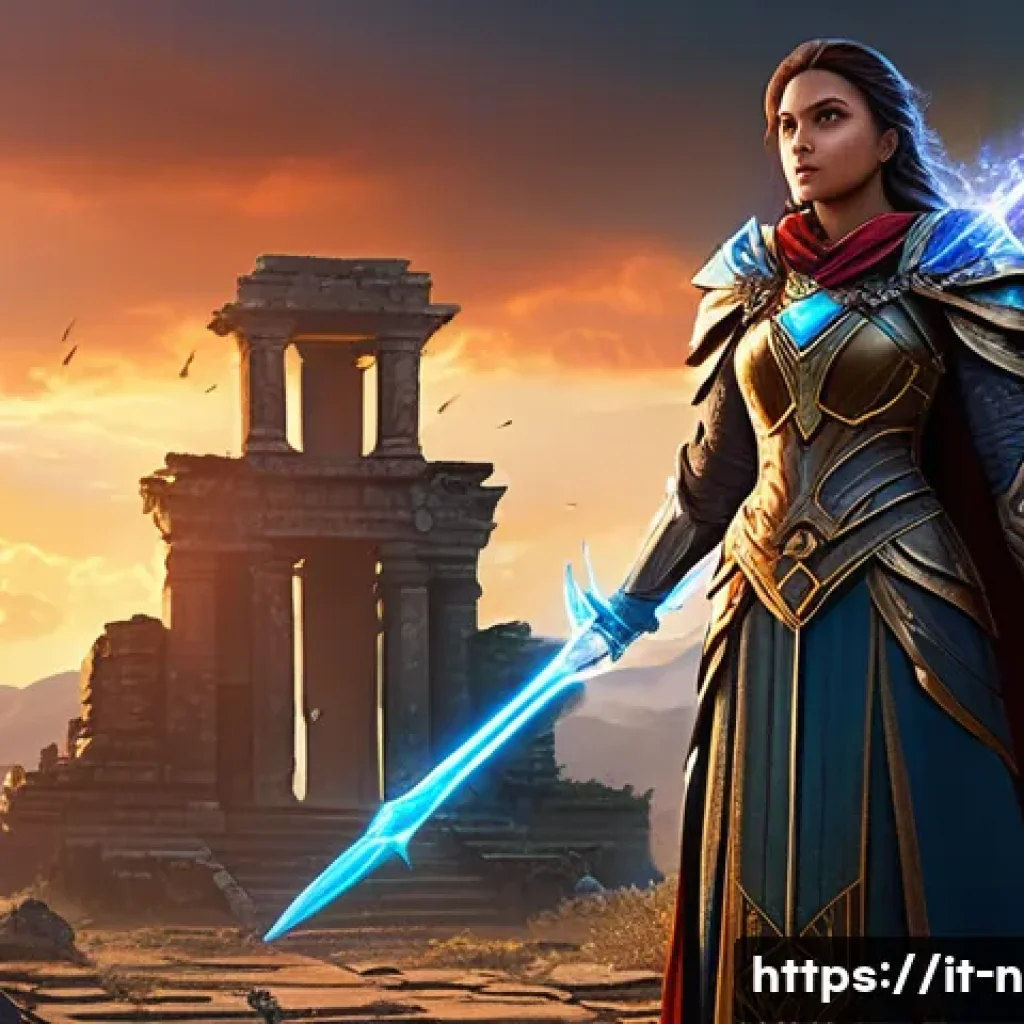 승리의여신 니케 티어리스트 최신 - A heroic female support character in an epic fantasy battlefield, wearing elegant yet practical armo...