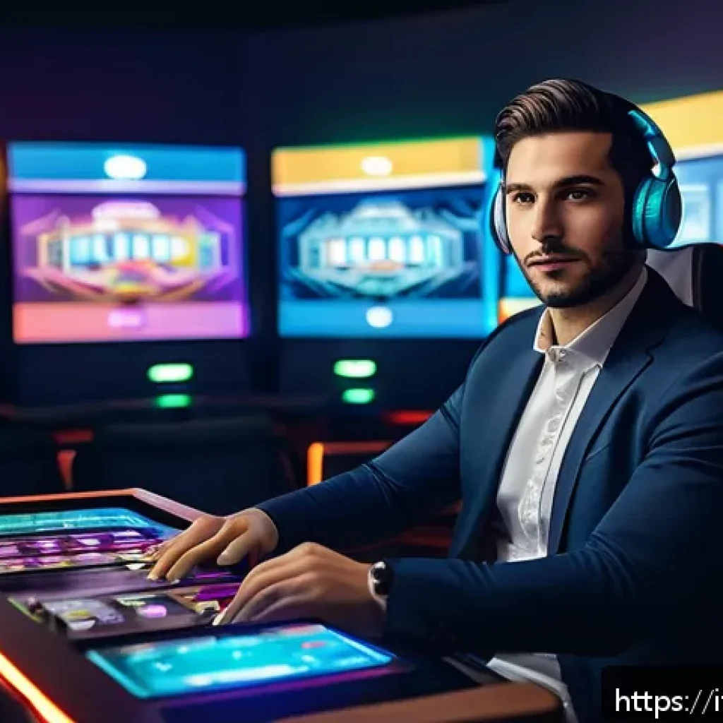 승리의여신 니케 VIP 시스템 분석 - A vibrant, modern gaming lounge scene showcasing an Italian male VIP gamer in his late 20s, wearing ...