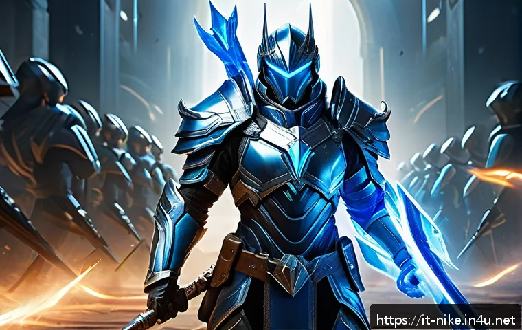 승리의여신 니케 신규 캐릭터 정보 - A dynamic fantasy hero character in a detailed battle arena, wearing sleek, futuristic armor with gl...