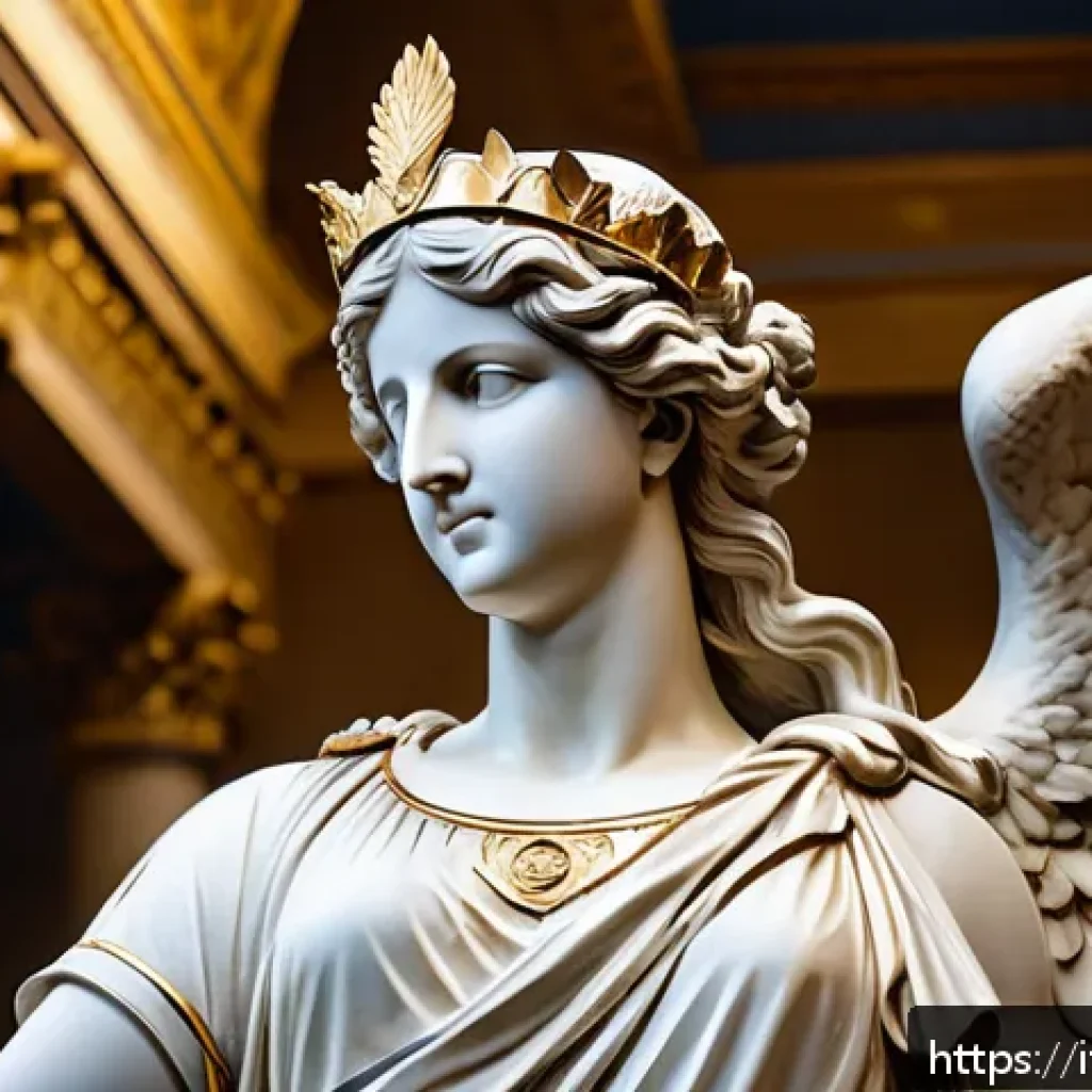 승리의여신 니케 팬 영상 제작 지원 - A majestic classical sculpture of Nike, the Greek goddess of victory, depicted as a graceful female ...