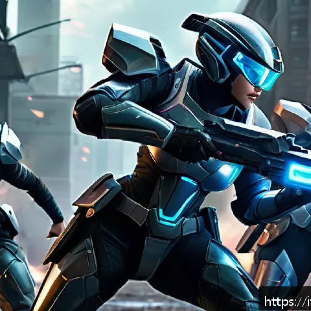승리의여신 니케 팀 전술 개선 - A dynamic battle scene featuring a well-balanced team of futuristic female warriors in sleek, tactic...