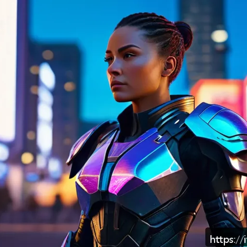 승리의여신 니케 스크린샷 퀄리티 향상 - A highly detailed screenshot of a futuristic female warrior character from Goddess of Victory: Nikke...