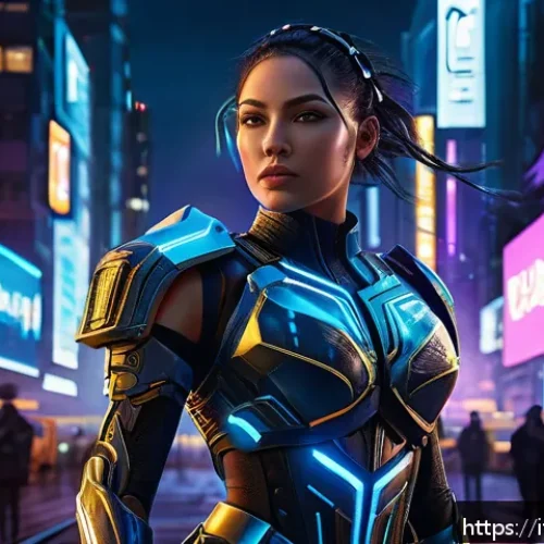 Home 32 승리의여신 니케 사운드트랙 스트리밍 - A dynamic digital illustration of a futuristic female warrior from "Goddess of Victory: Nikke" weari...