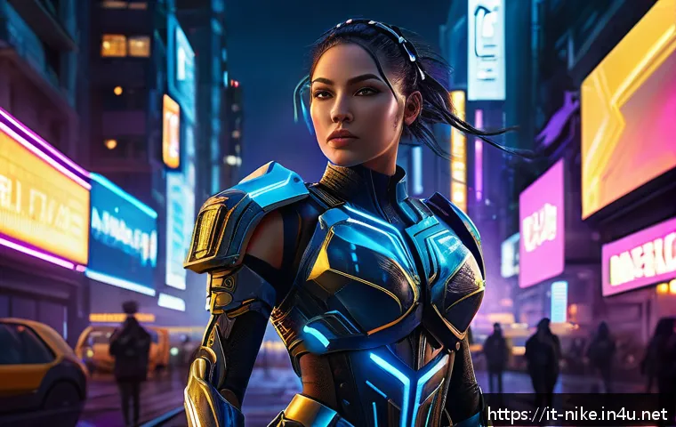 승리의여신 니케 사운드트랙 스트리밍 - A dynamic digital illustration of a futuristic female warrior from "Goddess of Victory: Nikke" weari...