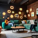 Home 18 승리의여신 니케 팬덤 현황 분석 - A vibrant digital community scene featuring a diverse group of young adults aged 15 to 35, casually ...