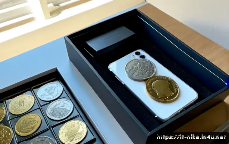 승리의여신 니케 스페셜 패키지 구성 - Photorealistic top-down flat lay of a premium futuristic mobile game special package on a clean Ital...